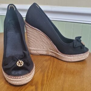 Tory Burch Black Wedge Espadrille Shoes